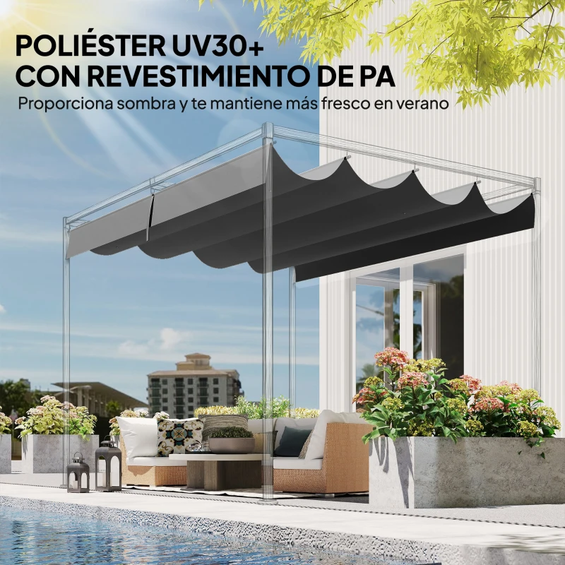 Outsunny Techo de Repuesto Retráctil 4x3,5 m para Marco de 4x3 m Toldo de Tela Solo para Cenador Jardín con 8 Orificios Gris
