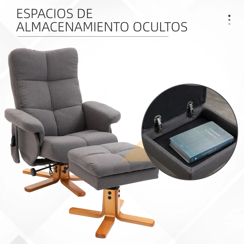 HOMCOM Sillón Relax Reclinable con Reposapiés 10 Puntos de Masaje Giratorio Mando a Distancia Bolsillo Lateral Gris Oscuro