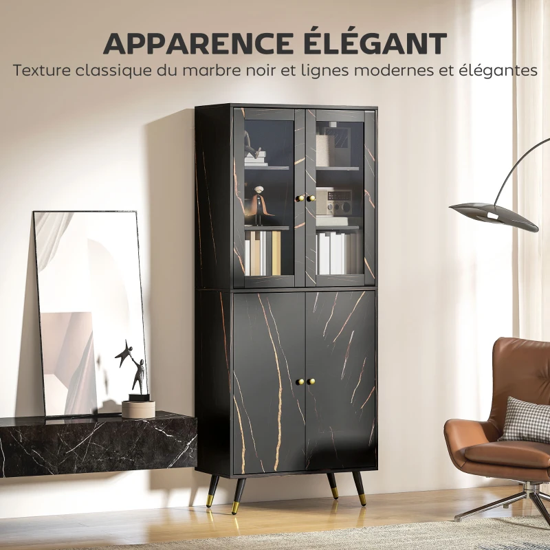 HOMCOM Bibliothèque, étagère à 6 niveaux, meuble de rangement 6 étagères ouvertes porte vitrée et placard 70 x 35 x 170 cm noir