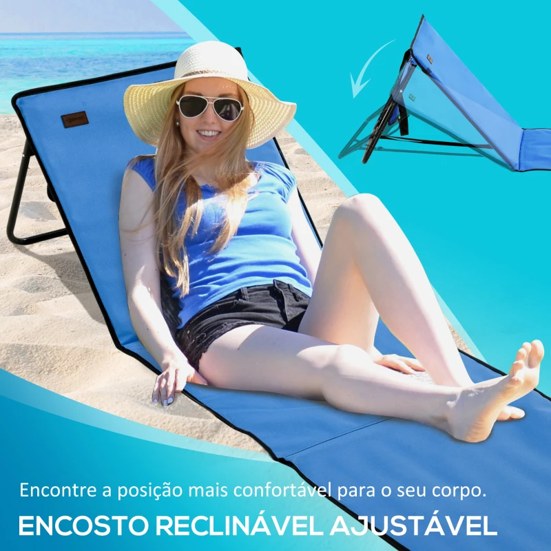 Outsunny Conjunto de 2 Esteiras de Praia Dobráveis com Encosto Reclinável e Saco de Transporte 142x51x40 cm Azul