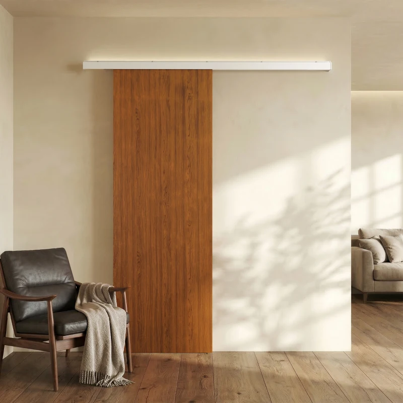 HOMCOM Ușă culisantă 75x210cm, Kit montaj, Șină, Efect lemn maro
