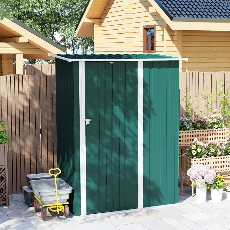 Outsunny Capanno Porta Attrezzi in Metallo con Tetto Inclinato e Porta Bloccabile, 142x86x189 cm, Verde
