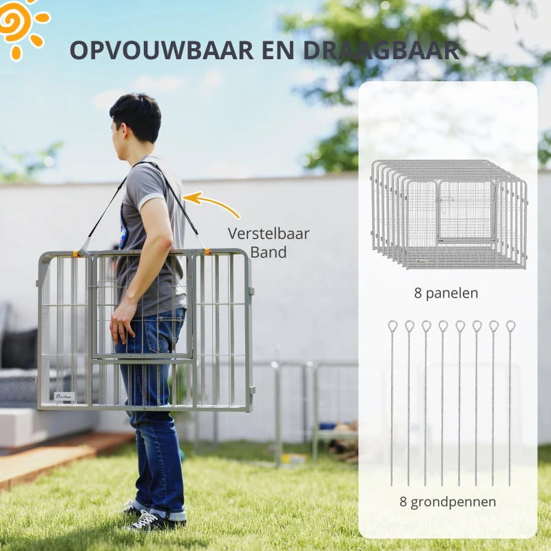 PawHut Huisdierenren, Hondenhek, Huisdierenspeelplaats, Flexibel Aanpasbaar, Roestvrij Staal(m-5)
