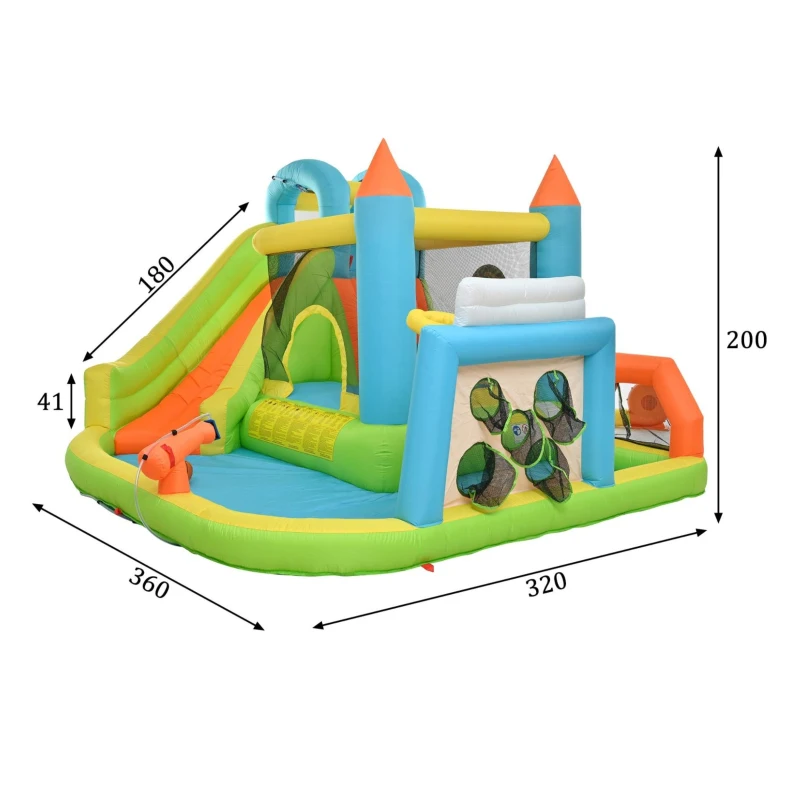 Château gonflable parc aquatique pour enfants, avec toboggan et pataugeoire, pour 3–10 ans, 360x320x200 cm, Multicolore