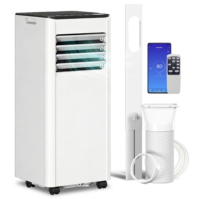 HOMCOM Aparat de aer condiționat portabil 7000 BTU: Răcire, Dezumidificator, Ventilator, Mod Noapte.