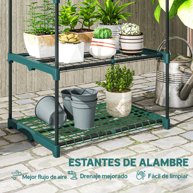 Outsunny Soporte para Plantas de 4 Niveles Estantería para Plantas de Acero Estantes de Rejilla 67x49x105 cm Verde Oscuro