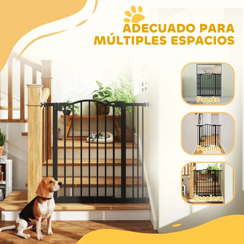 PawHut Barrera para Perros con Ancho Ajustable 74-87 cm Barrera de Seguridad para Perros con 1 Extensión Negro