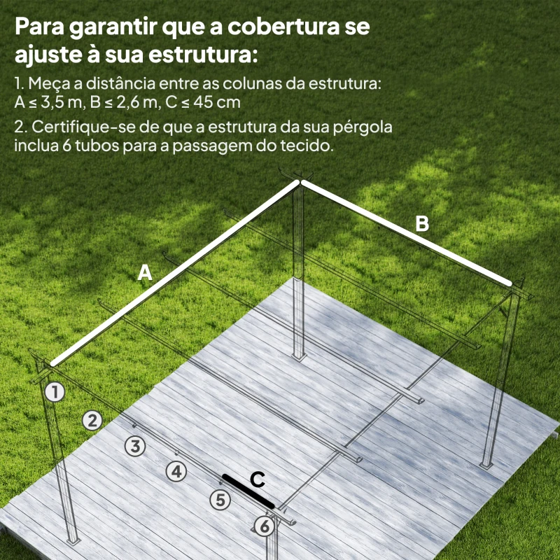 Outsunny Teto de Pérgola 3,5x2,6 m Teto de Substituição Retrátil para Estrutura de Pérgola de 4x3 m Tcom 10 Orifícios de Drenagem Bege