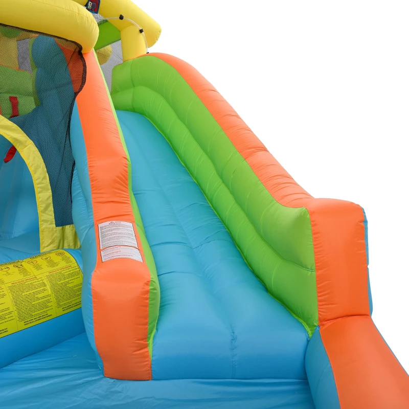 Château gonflable pour enfants avec parc aquatique, toboggan, pataugeoire, cuisine de jeu et jeu d'anneaux, 360x350x210 cm, Multicolore