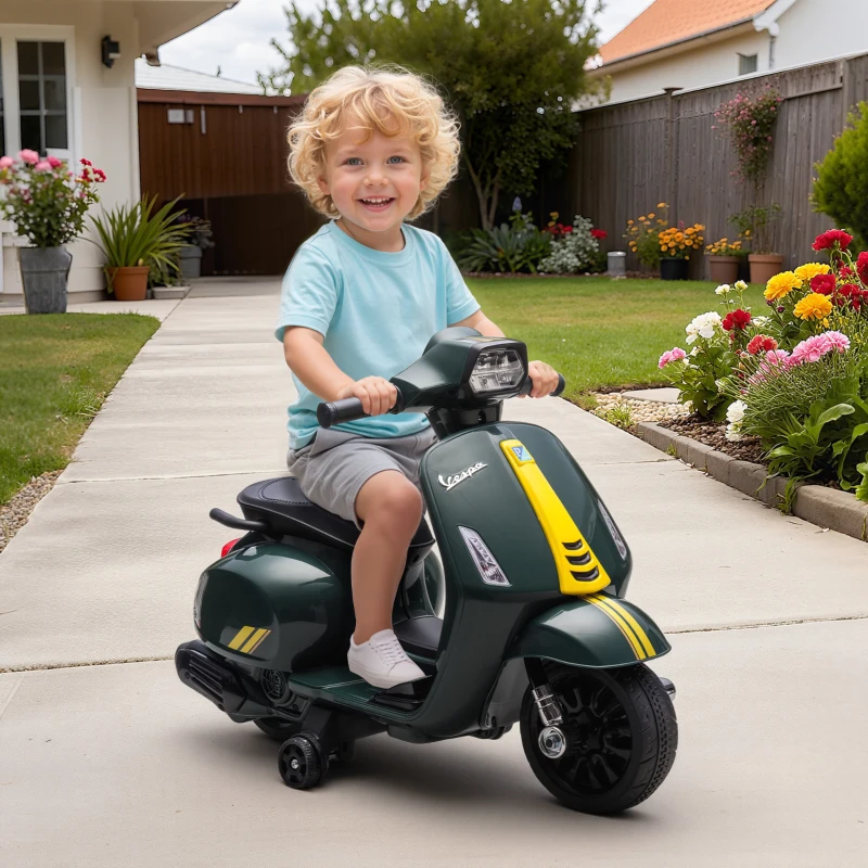 AIYAPLAY Moto électrique enfants 6 V, voiture électrique enfants avec Roues d'Apprentissage, 2-6 Ans, 71 x 37 x 52 cm, vert foncé