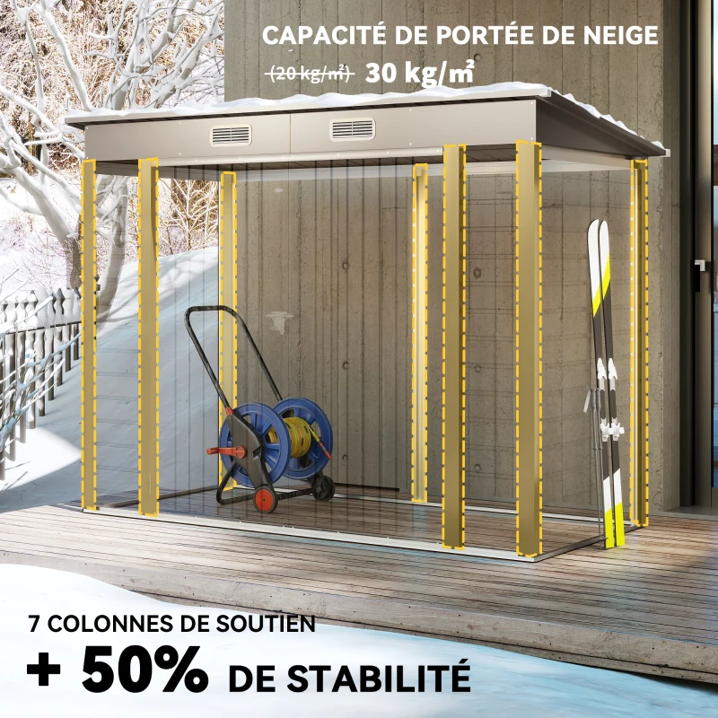 Outsunny Abri de jardin en métal 3 m² facile à monter, cabane de jardin structure en acier galvanisé améliorée gris clair
