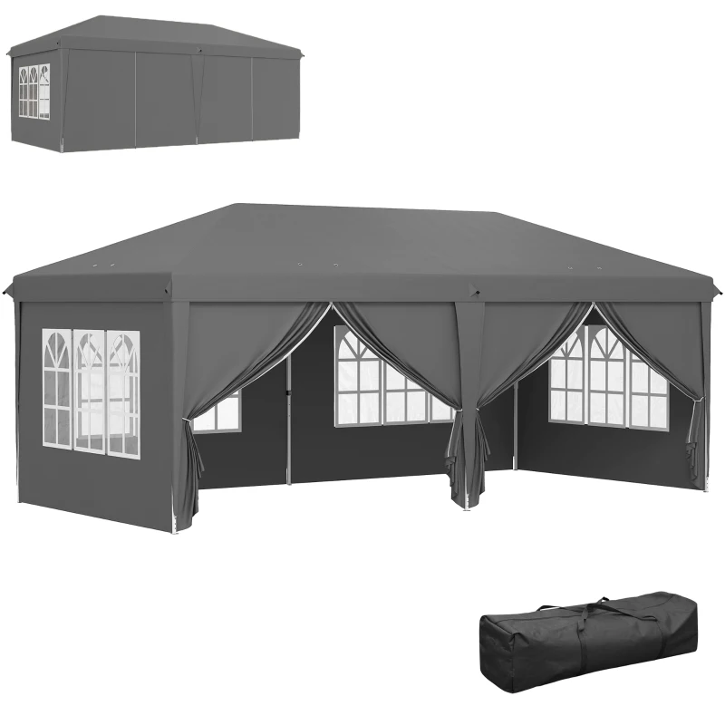 Outsunny Carpa de Jardín Barnum Plegable Laterales Desmontables Estructura de Acero Reforzada Bolsa de Transporte 3x6m Gris oscuro