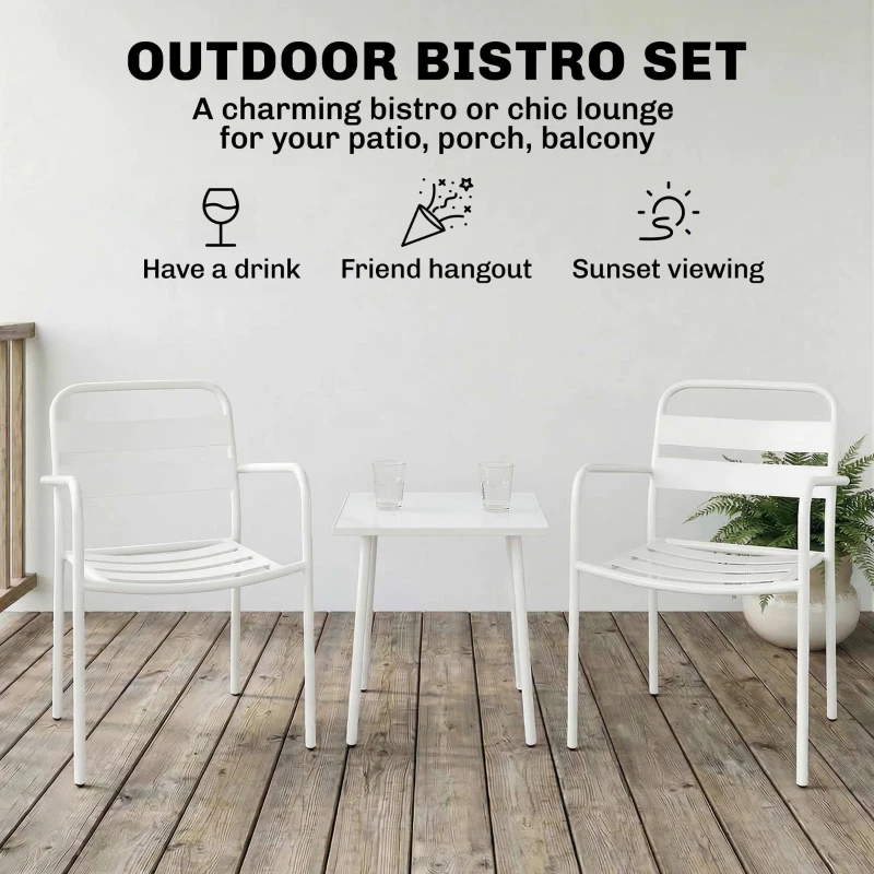 Outsunny Bistroset 3-delig metalen tuinmeubelset met 2 tuinstoelen, glazen tafel, lattenontwerp, roestbestendig