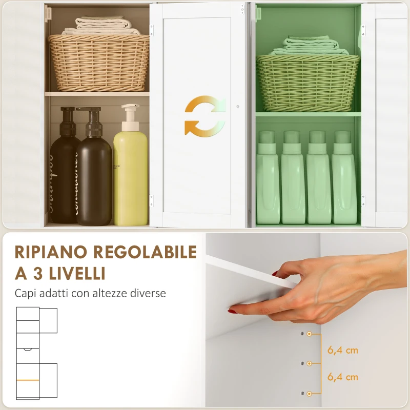 HOMCOM Mobile Colonna Bagno in Legno con 2 Armadietti con Sensore, Ripiano Aperto e Cassetto, 40x30x170 cm, Bianco