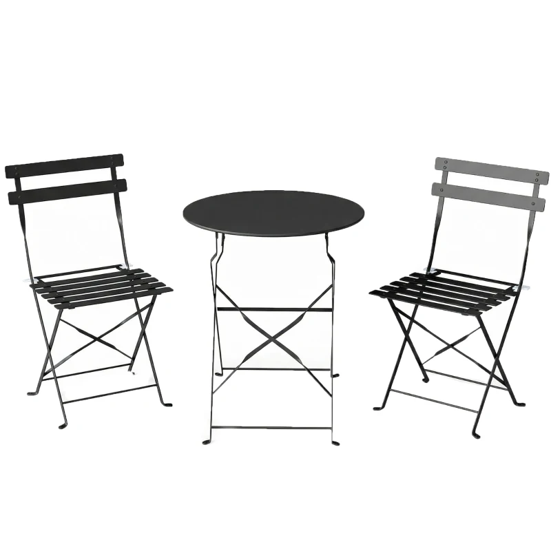 Outsunny Set bistrot extérieur, mobilier de jardin pliable avec table et 2 chaises, noir.