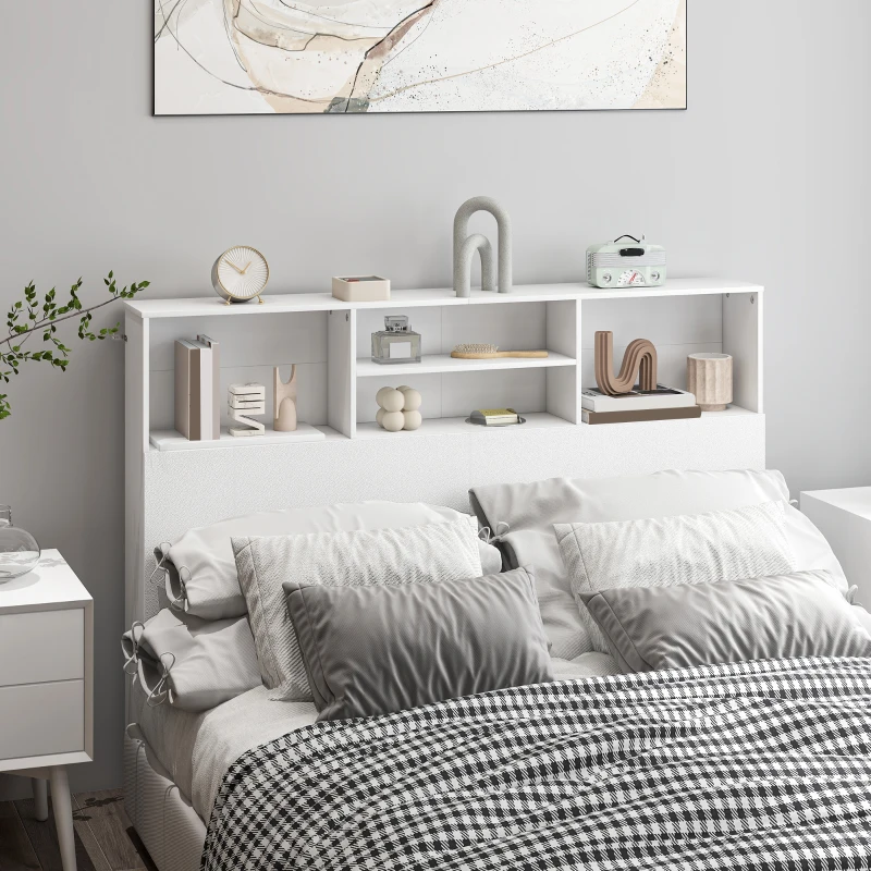 HOMCOM Tête de lit sur pied avec rangements, accessoire de lit 4 compartiments ouverts, 140 x 19 x 103,5 cm, blanc
