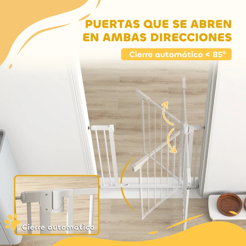 PawHut Barrera de Seguridad para Niños y Perros Ancho 76-89 cm Bloqueo Doble y Cierre Automático Apertura Dos Sentidos Blanco