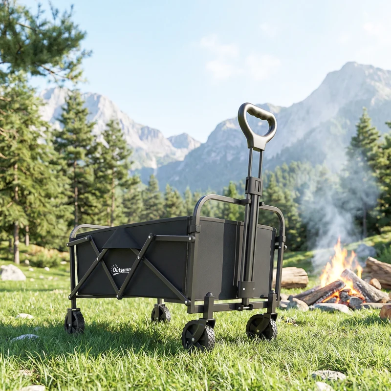Outsunny Carrinho de Jardim Dobrável com Rodas Cabo Ajustável Carga 68 kg para Camping e Compras 81x45x89 cm Preto