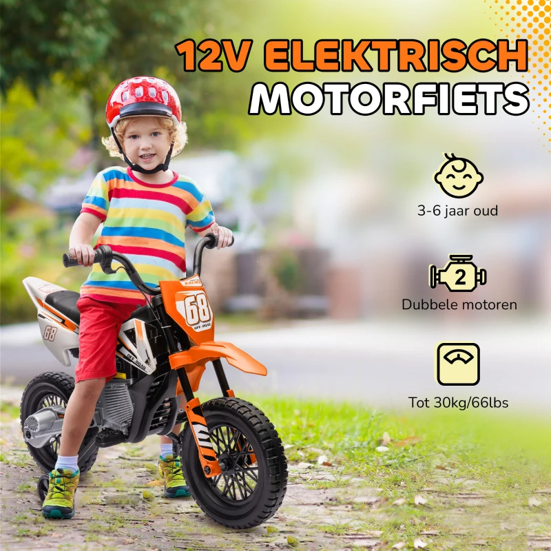 AIYAPLAY Elektrisch Kindermotorfiets met Handmatige Gascontrole, Zijwielen, Muziek, Oranje(m-6)
