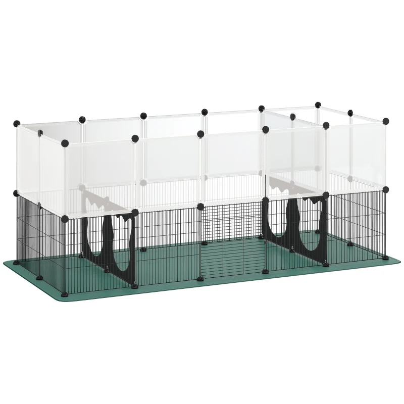 PawHut Pet Playpen with Waterproof Mat, DIY Small Animal Enclosure 34 Panels, Indoor/Outdoor Metal Pet Fence for Guinea Pigs