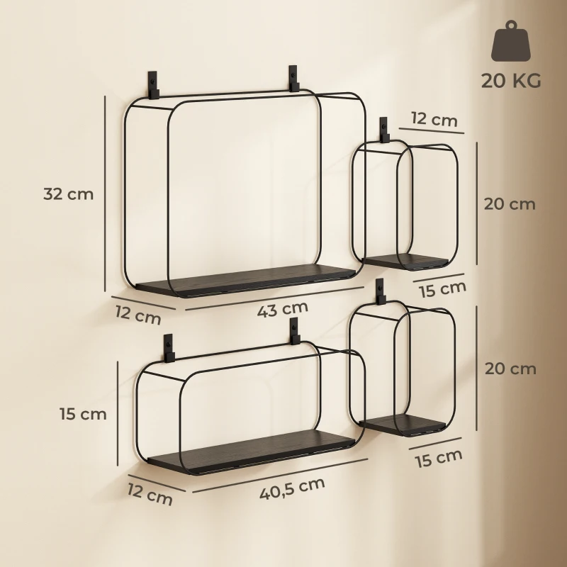HOMCOM Estantes Flotantes Geométricos para Salón, Set de 4 Piezas, Negro