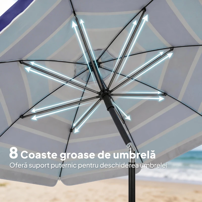 Outsunny Umbrelă de Plajă cu Măsuță și Suport pentru Pahare, din Metal și Poliester, Ø198x214 cm, Multicolor