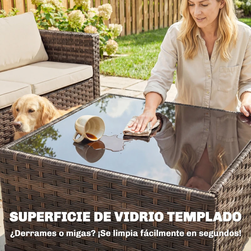 Outsunny Conjunto de Jardín Exterior de Ratán 5 Piezas con Cojines 2 Sillones de Esquina Sillón sin Brazos Reposapiés y Mesa