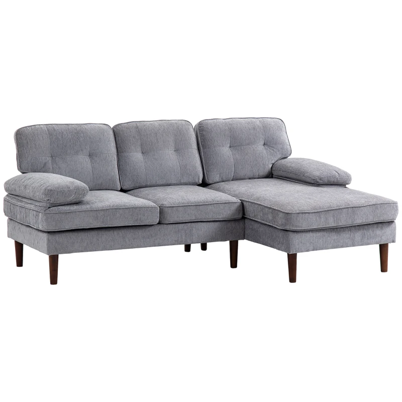 HOMCOM Sofá Esquinero de 3 Plazas Tapizado en Chenilla en Forma de L con Patas de Madera y Reposabrazos 215x142x88 cm Gris
