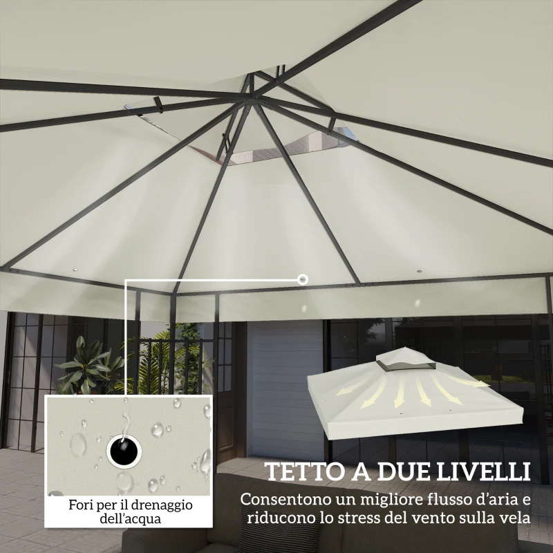 Outsunny Copertura per Gazebo da Giardino 3x3m UPF30+ a 2 Livelli in Poliestere Grigio Chiaro
