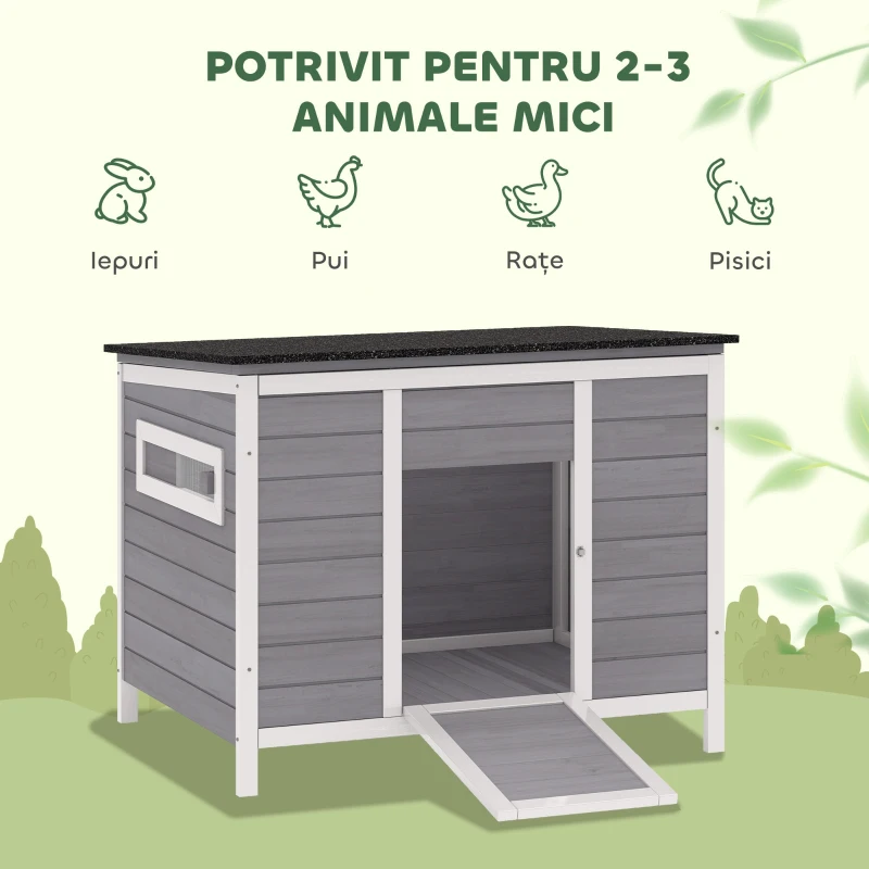 PawHut Căsuță pentru Rațe cu Acoperiș Rabatabil, Ferestre și Rampă, din Lemn, 93x70x72 cm, Multicolor