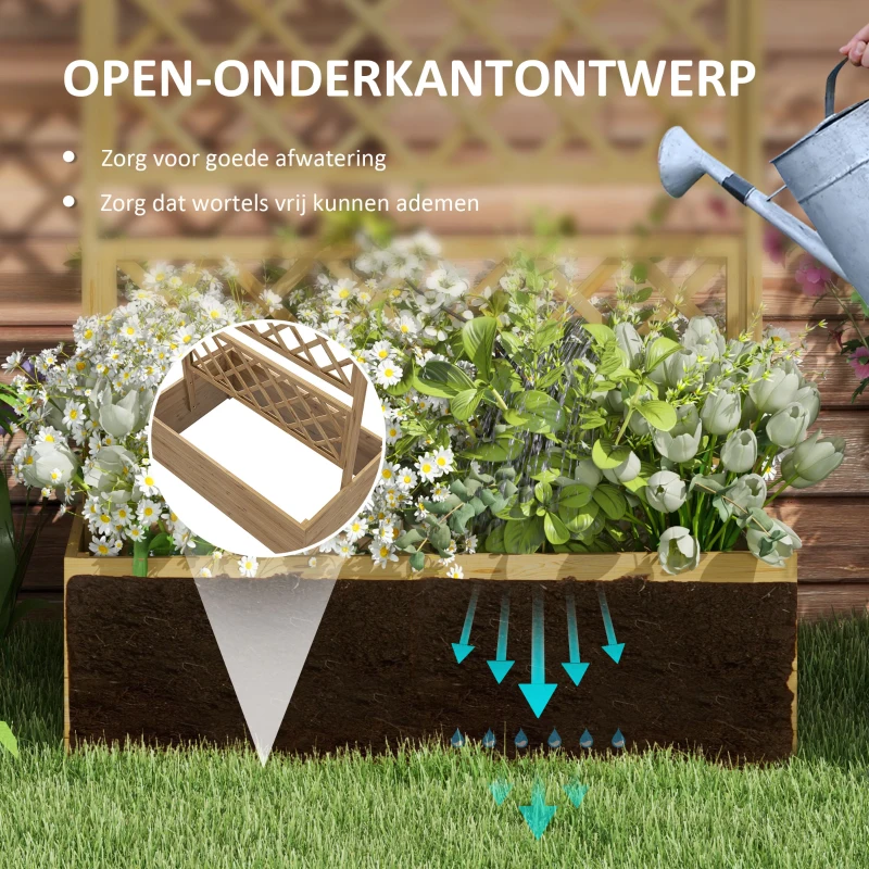 Outsunny Plantenbak met Klimrek, Vierkante Houten Plantenbox met Rugleuning Spalier voor Klimplanten en Dak