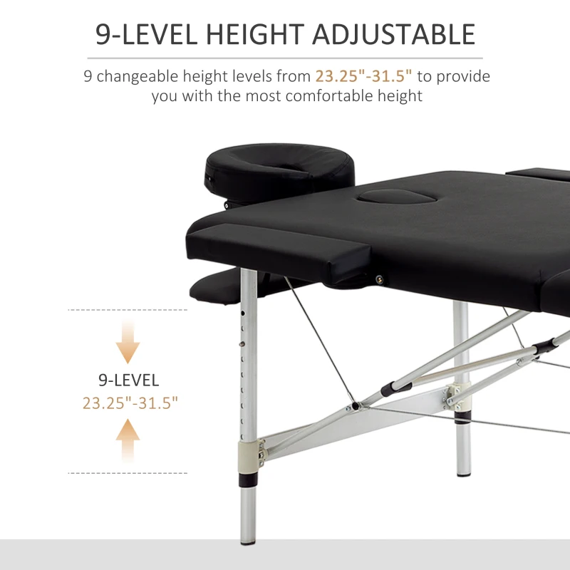 HOMCOM Foldable Massage Table, 185Lx70Wx59-80H cm, Aluminium-Black