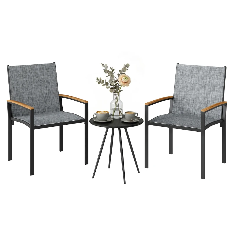 Outsunny 3-teiliges Bistro-Set: Stühle mit Textileinsatz und Tisch, Mischgrau.