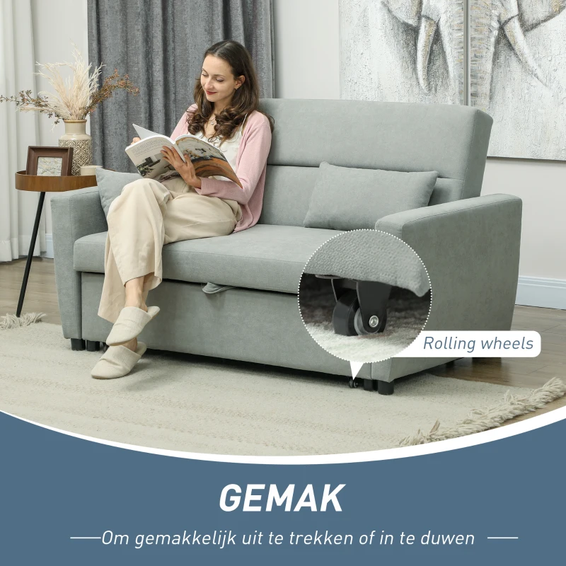 HOMCOM 2-zitsbank met bedfunctie, verstelbare rugleuning, gestoffeerde bank, fluwelen look, voor woonkamer, slaapkamer, lichtgrijs(m-4)