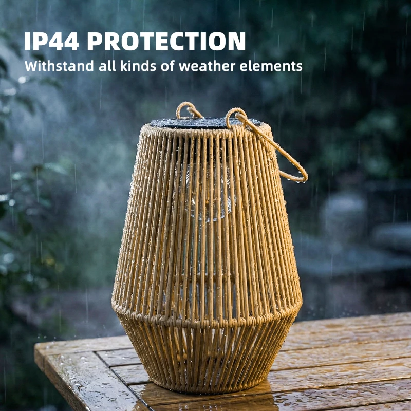 Outsunny Hanging Solar Lanterns, 2 Pack Rattan Solar Lights with Handle for Patio, Pathway, Terrace, Auto On/Off, Brown