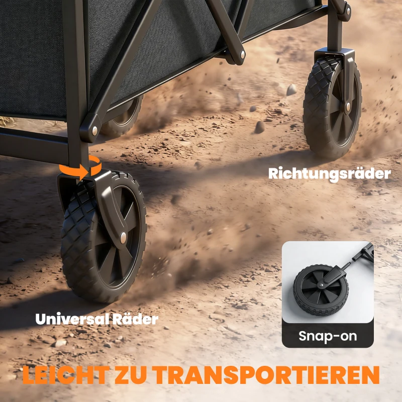 Outsunny Bollerwagen Faltbarer Handwagen mit Griff Verstellbarer Griffhöhe bis 68 kg Tragkraft für Sport Einkauf Camping Schwarz