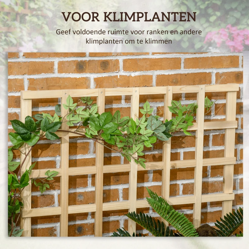 Outsunny Houten verhoogde plantenbak met klimrek, 3 niveaus, natuurlijk houten frame, voering van vliesstof, 95 x 95 x 110 cm(m-5)