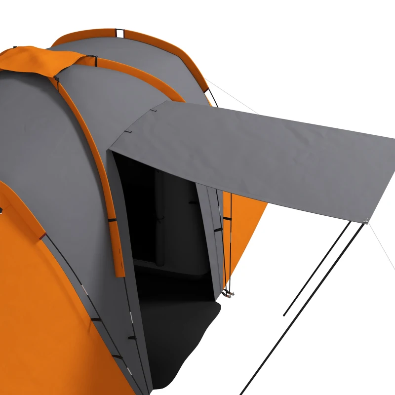 Outsunny Tente tunnel, 2000mm déperlante tente de camping pour 4-6 personnes, avec 2 chambres espace de vie sac de transport Gris+Orange