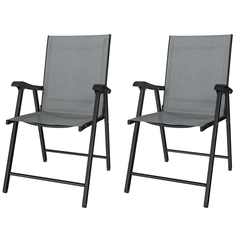 Outsunny Conjunto de 2 Cadeiras Dobráveis com Encosto Alto e Apoios de Braço, Cinza Claro