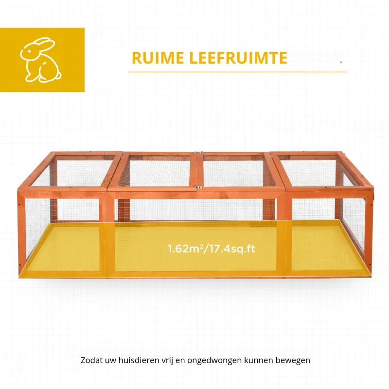 PawHut Konijnenhok konijnenkooi met buitenverblijf kleine dierenhok massief hout oranje(m-6)