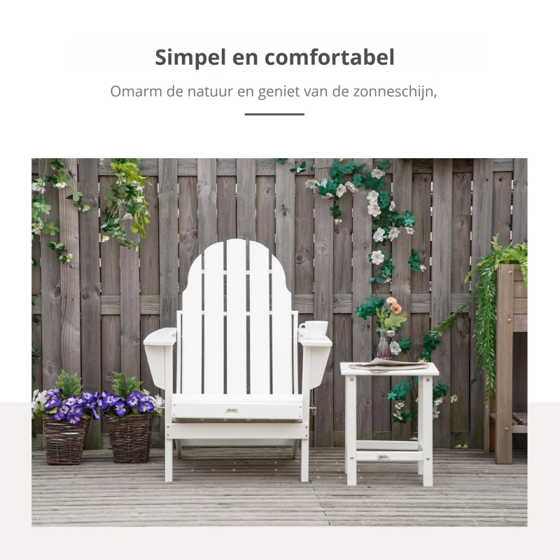 Outsunny Adirondack tuinstoel opvouwbare tuinfauteuil tuinmeubelen balkonstoel wit 75 x 85 x 93 cm