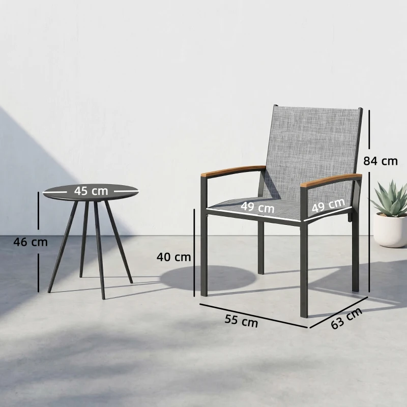 Outsunny Ensemble bistrot 3 pièces : chaises en Texteline et table, Gris mixte.