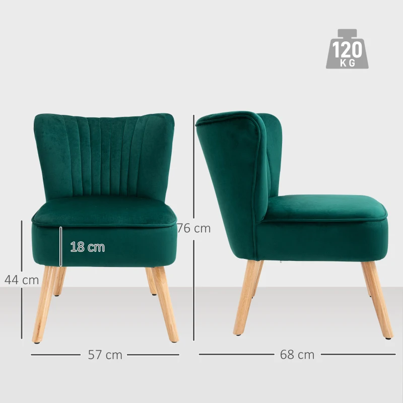 HOMCOM Modern Accent Chair, Fabric Living Room Chair with Rubber Wood Legs and Thick Padding, Green