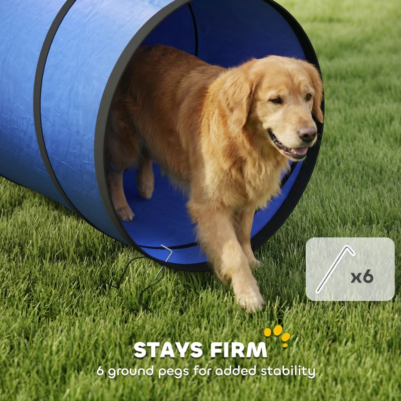 PawHut Dog Tunnel, 500 x 60 cm, Foldable Play Tunnel with 6 Pegs and Bag, Tear-Resistant Outdoor Dog Agility Equipment, Blue