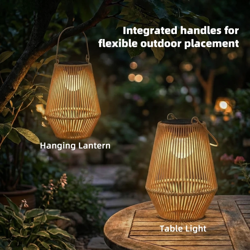 Outsunny Hanging Solar Lanterns, 2 Pack Rattan Solar Lights with Handle for Patio, Pathway, Terrace, Auto On/Off, Brown