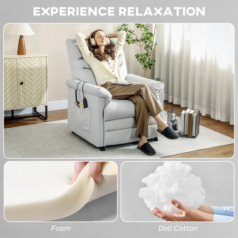 HOMCOM Fotoliu Reclinabil cu Suport pentru Picioare, Încălzire, 8 Puncte de Masaj și 5 Moduri, Material Velur, Gri