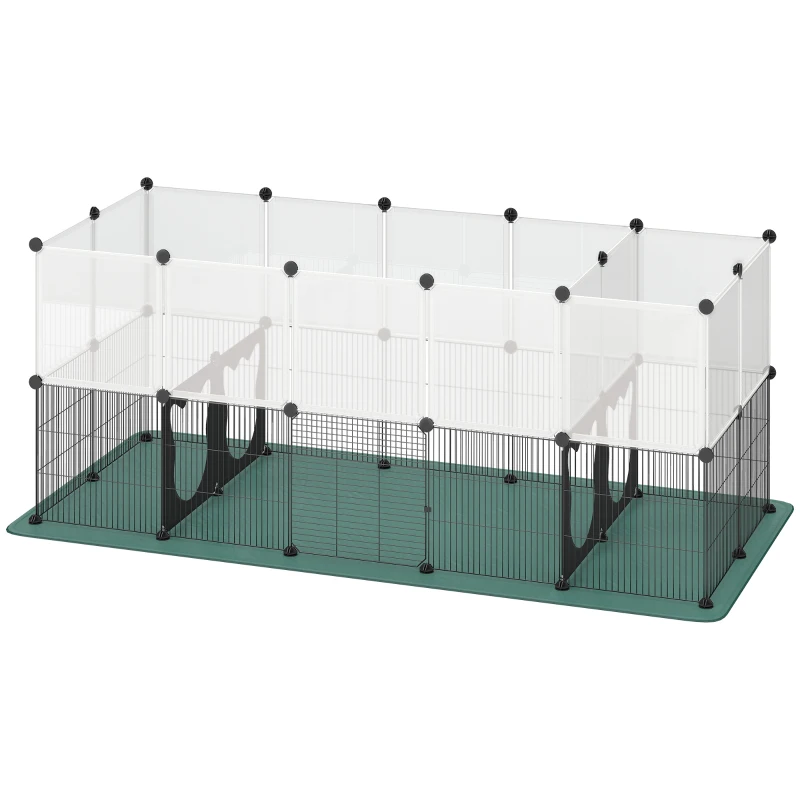 PawHut Pet Playpen with Waterproof Mat, DIY Small Animal Enclosure 34 Panels, Indoor/Outdoor Metal Pet Fence for Guinea Pigs