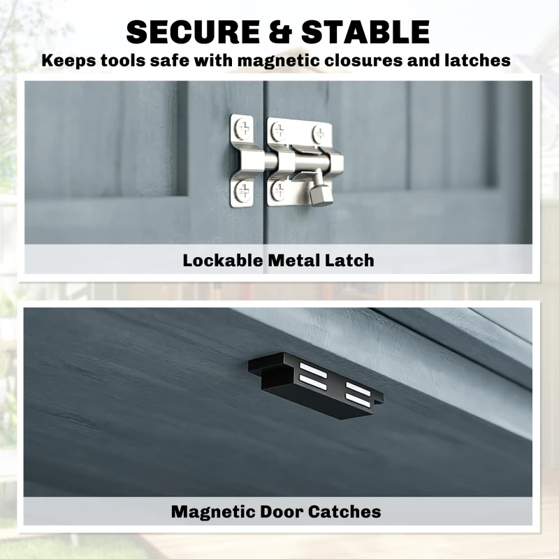 Outsunny Szafka ogrodowa z drewna odporna na warunki atmosferyczne, schowek z podwójnymi drzwiami, magnetycznym zamknięciem, na taras lub ogród 85 x 54 x 170 cm, szara