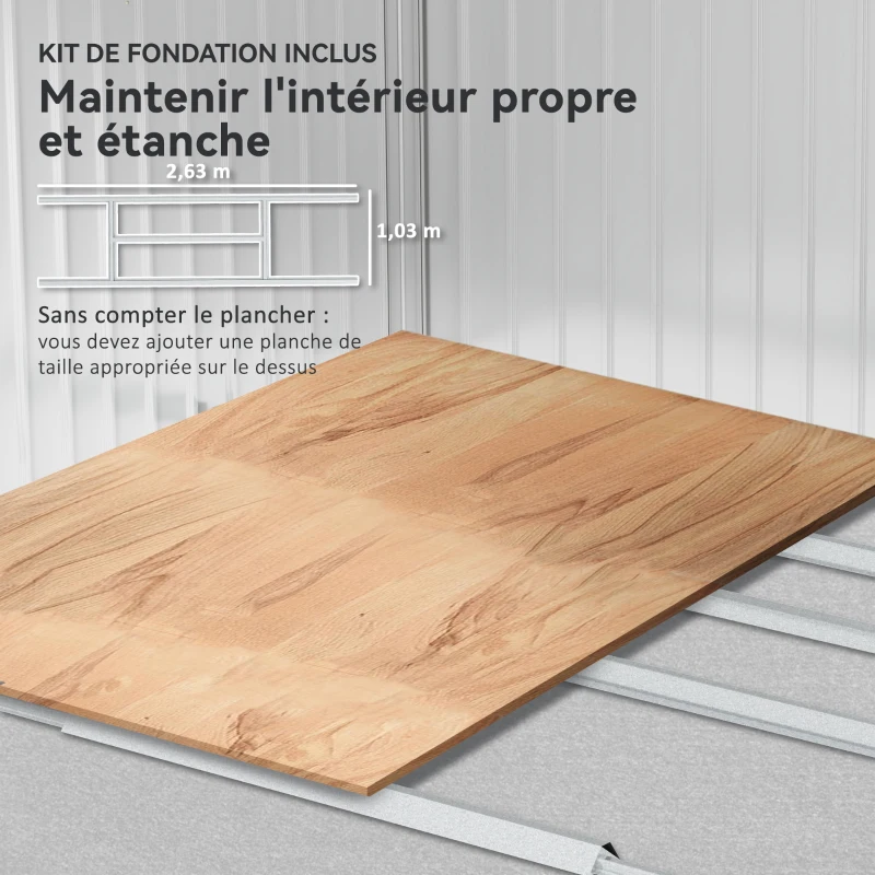 Outsunny Abri de jardin 5,4 m² 2,77 x 1,95 x 1,92 m kit de fondation porte coulissante ventilations tôle acier, gris clair