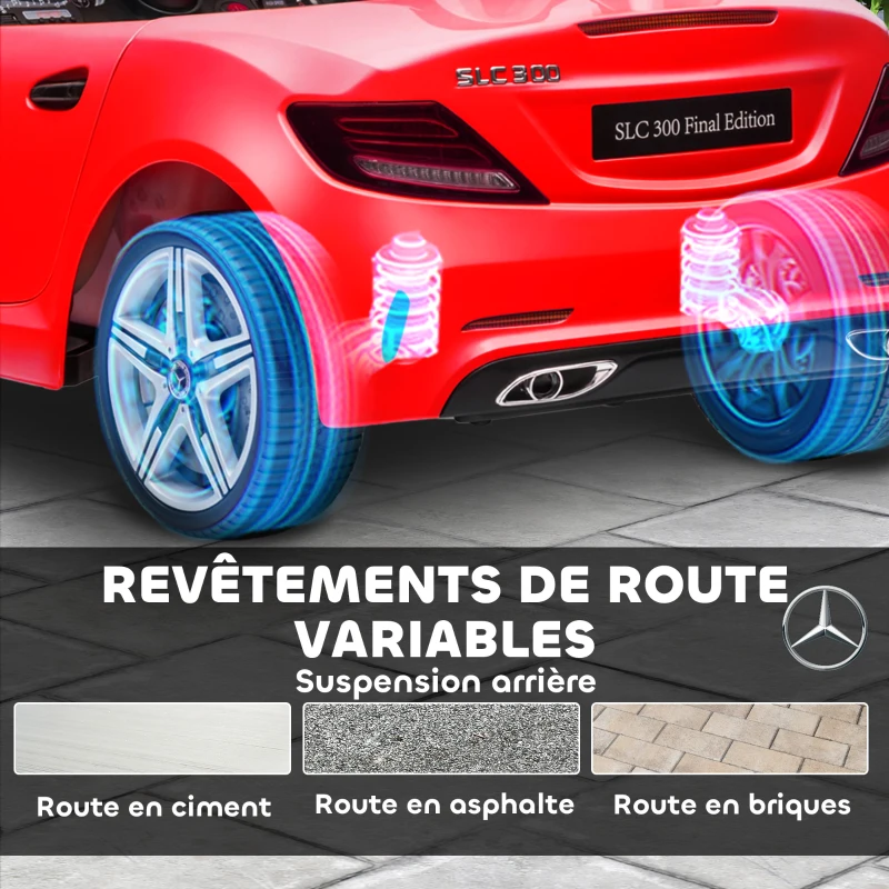 AIYAPLAY Voiture électrique enfants licence Mercedes SLC 300 12V V. Max. 5 Km/h effets sonores lumineux télécommande rouge(m-7)